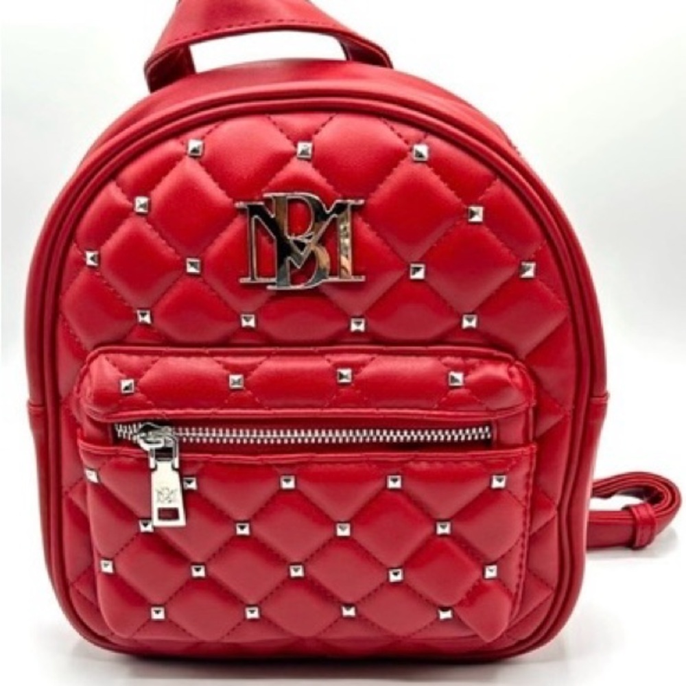 Badgley Mischka Silver and Red Quilted Backpack